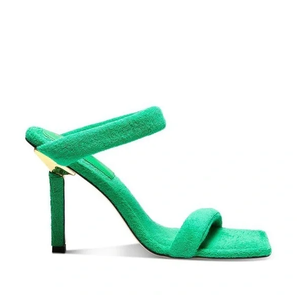 NEW Good American Women's Terry Slip On Green & Gold High Heel Sandals Size 8.5 - Picture 4 of 4